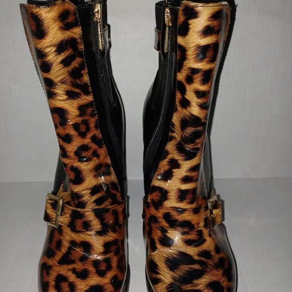 CAPE ROBBIN GARNET LEOPARD PRINT HEELED BOOTS - Picture 9 of 9
